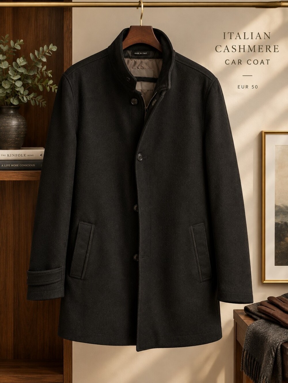 Neiman Marcus 100% Cashmere Coat Men's 50 Medium Black Car Coat Made in Italy